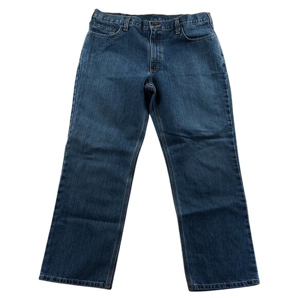 Carhartt Mens Work Jeans Size 38x30 Relaxed Fit Straight Leg Blue Denim Casual - Picture 1 of 14